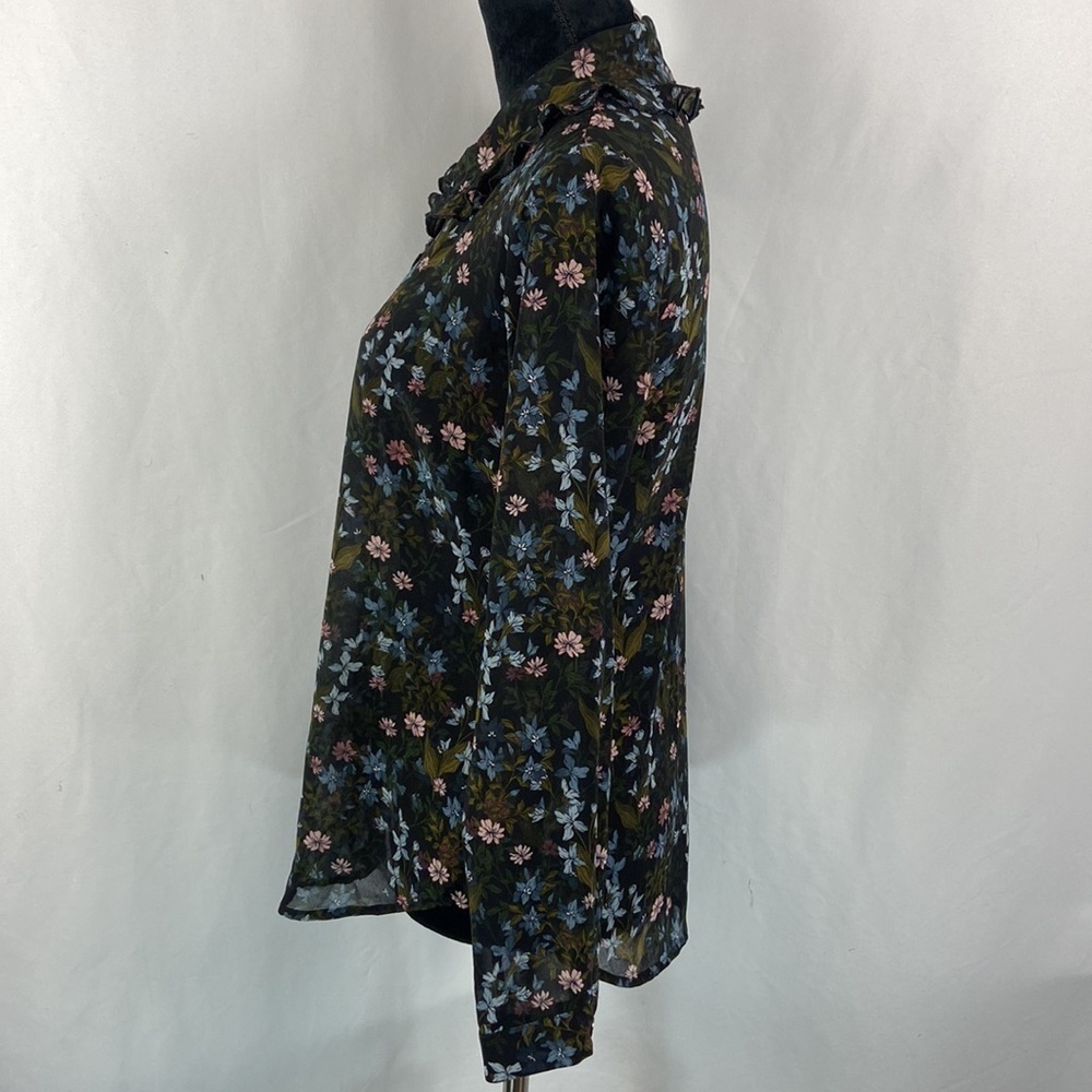 Cabi Sheer Floral Button Down Blouse with Ruffle Collar - Picture 5 of 8
